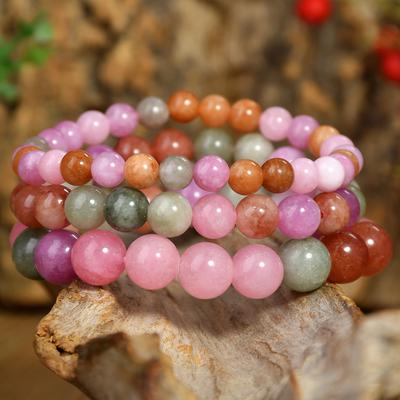 Bohemian Colorful Natural Stone Beaded Elastic Bracelet Women's Spring & Summer Trendy Vacation Handmade Zircon Accessories