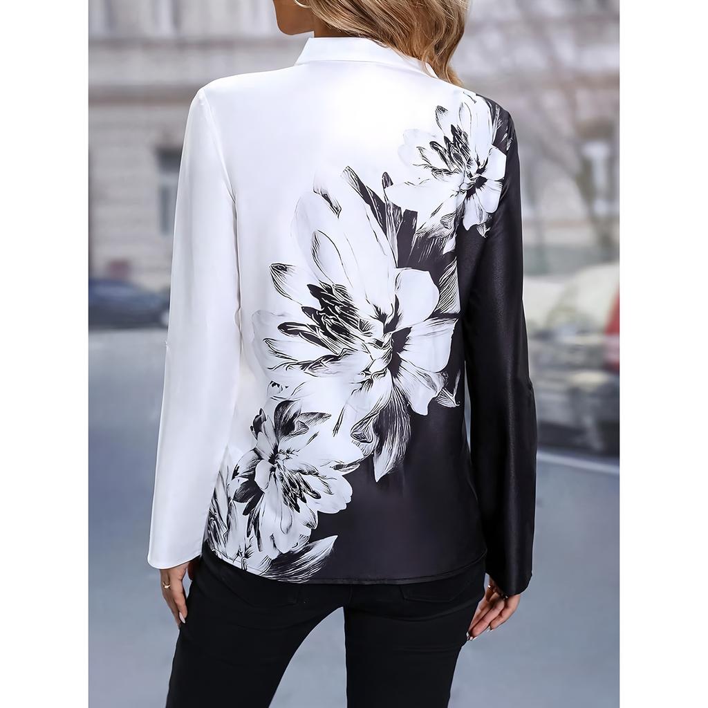 JKASHDK Women's Fashion Casual Summer Spring Flower Pattern Print 3/4 Sleeves V-Neck Blouses & Shirts