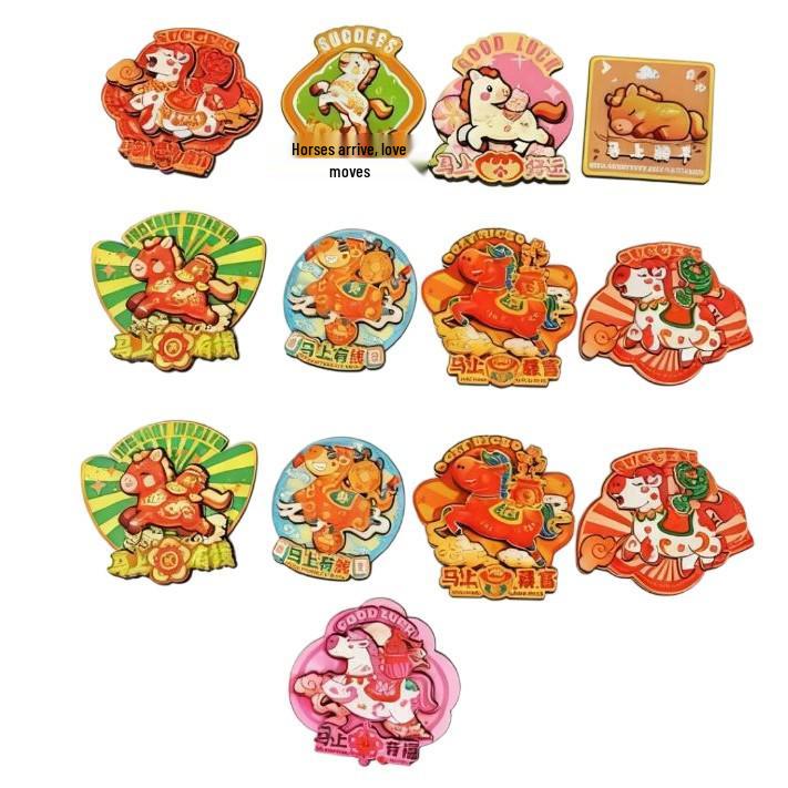 2026 Jahr des Pferdes Holz Cartoon Kühlschrankmagnet - Frühlingsfest Atmosphäre
