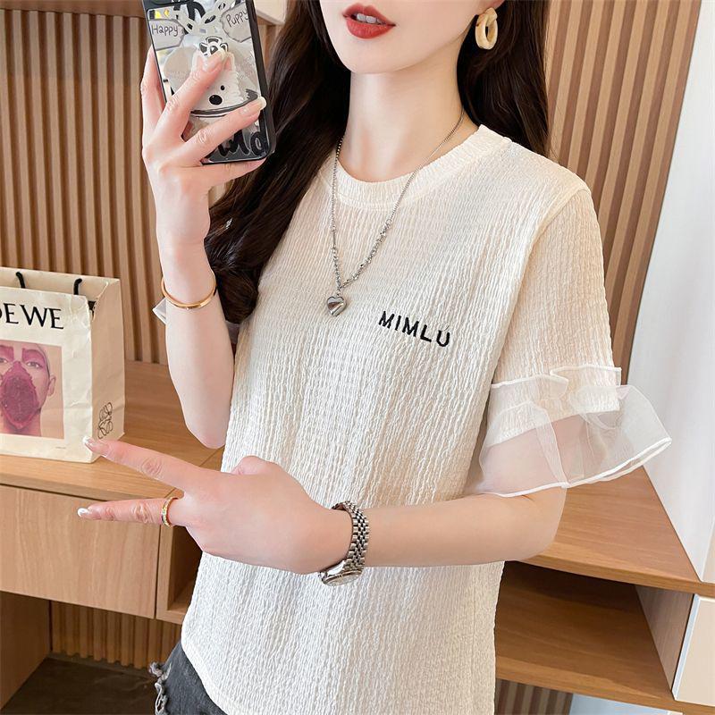 

Exquisite Ruffle Patchwork Plus Size Women s Summer T-shirt, Unique Chic Short Sleeve Design XL абрикосовый