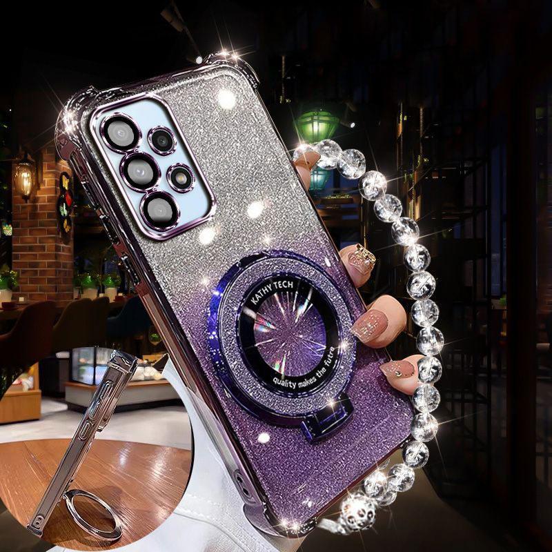 

Luxury Lanyard Glitter Magnetic Holder Case For Samsung Galaxy A17 A07 A56 A36 A26 A16 A55 A54 A53 Silicone Stand Cover Coque For A56