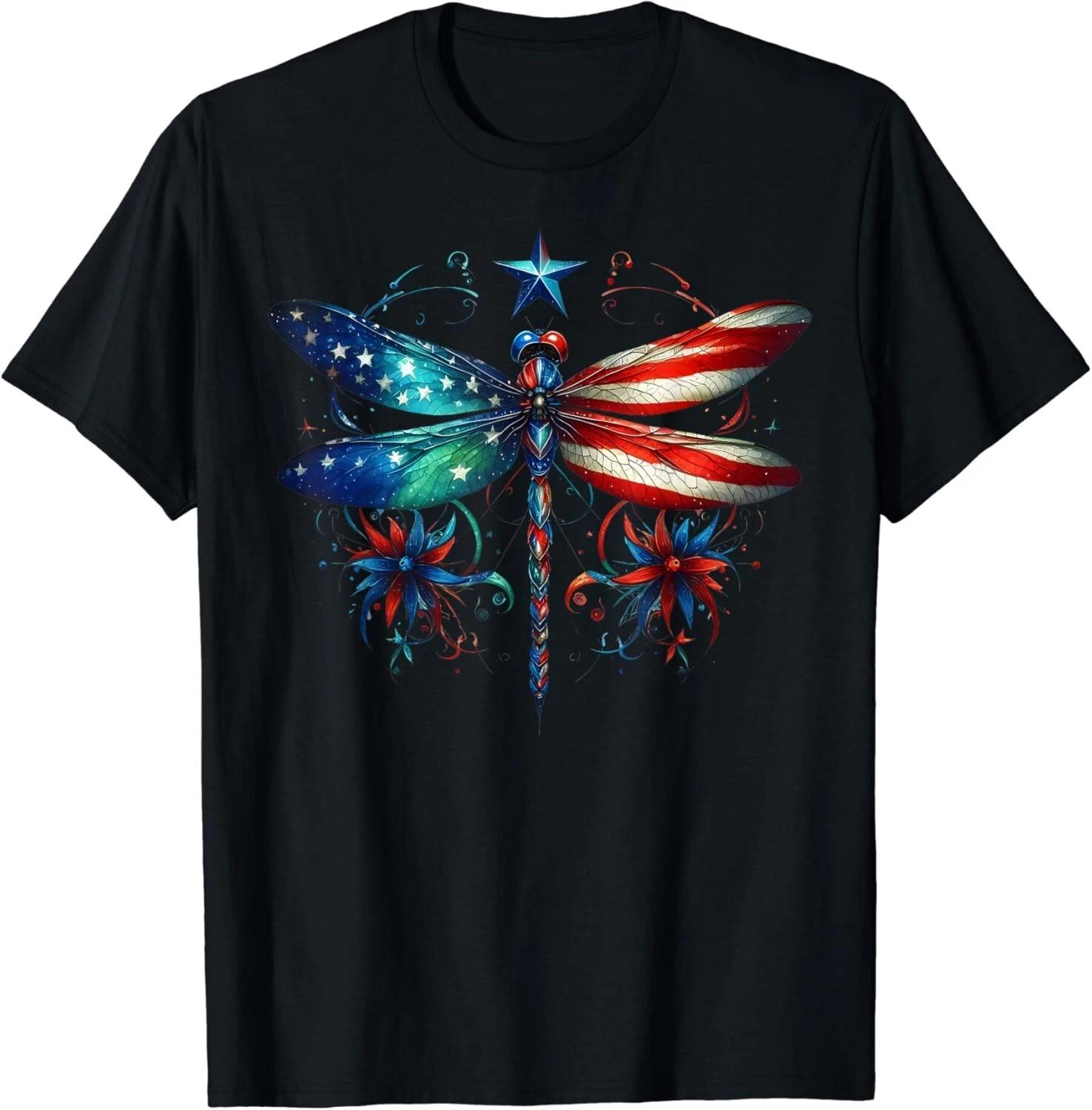 

American Flag Dragonfly Patriotic 4th of July Red White Blue Gift Unisex T-Shirt M
