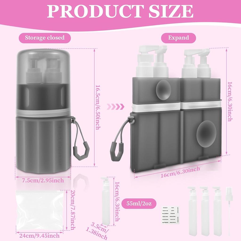 4 In 1 Travel Toiletry Container Refillable Travel Size Toiletries Bottle Set with Suction Cup for Smooth Wall for Shampoo Conditioner Body