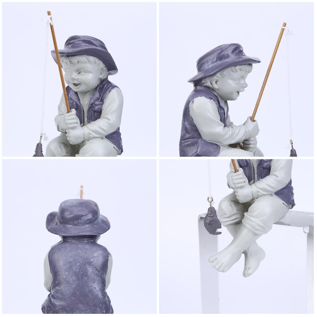 Funny Gone Fishing Boy Garden Statue Decor Creative Fisherman Garden Yard Lawn Resin Decoration Outdoor Figurine Home Ornaments