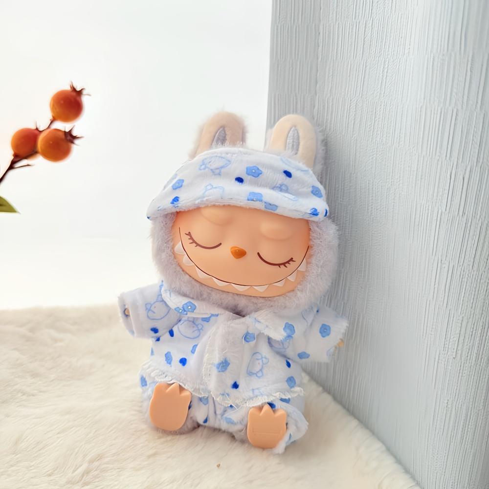 Pro 15cm/17cm Panenky Labubu I II Oblečení Roztomilá Maska na Oči Pyžamo Třídílný Set Doplňky Oblečení Oblečení pro Plyšové Panenky