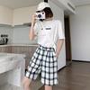 FGHJ New Spring Summer Plaid Wide Leg Shorts for Women 2021 Casual Chic High Waist Loose High Street Style Female Suits Shorts New