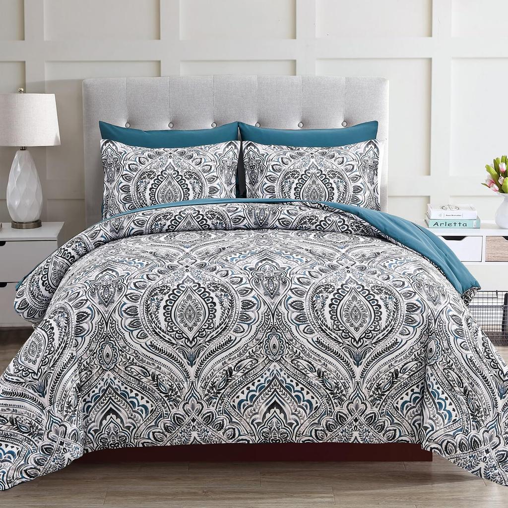 Paisley Comforter Set Queen Size,3 Piece Quilt Cover Boho Bedding Set Soft All Season 1 Comforter Cover 2 Pillow Shams Full Size