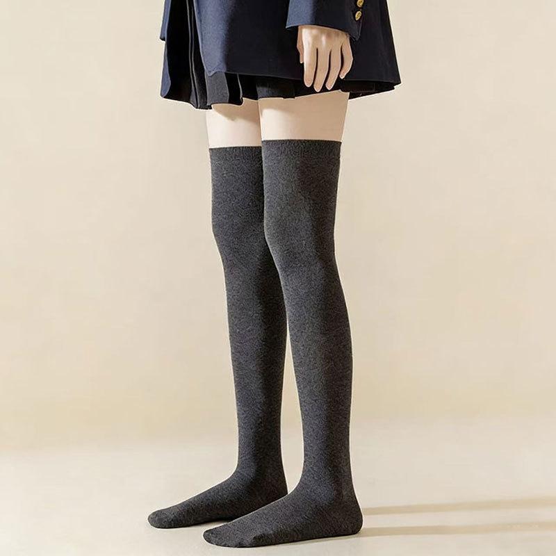 Extended Knee-length Long Stockings for Women, Spring-autumn Style, Thick and Slip-resistant, Long Legs, Black Color, Calf Socks