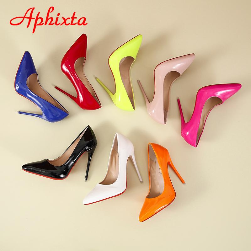 Fashion Aphixta 2025 Spring Super High 12cm Stiletto Heels Pumps Women Shoes Pointed Toe Florescence Patent Leather Office Thin Heel