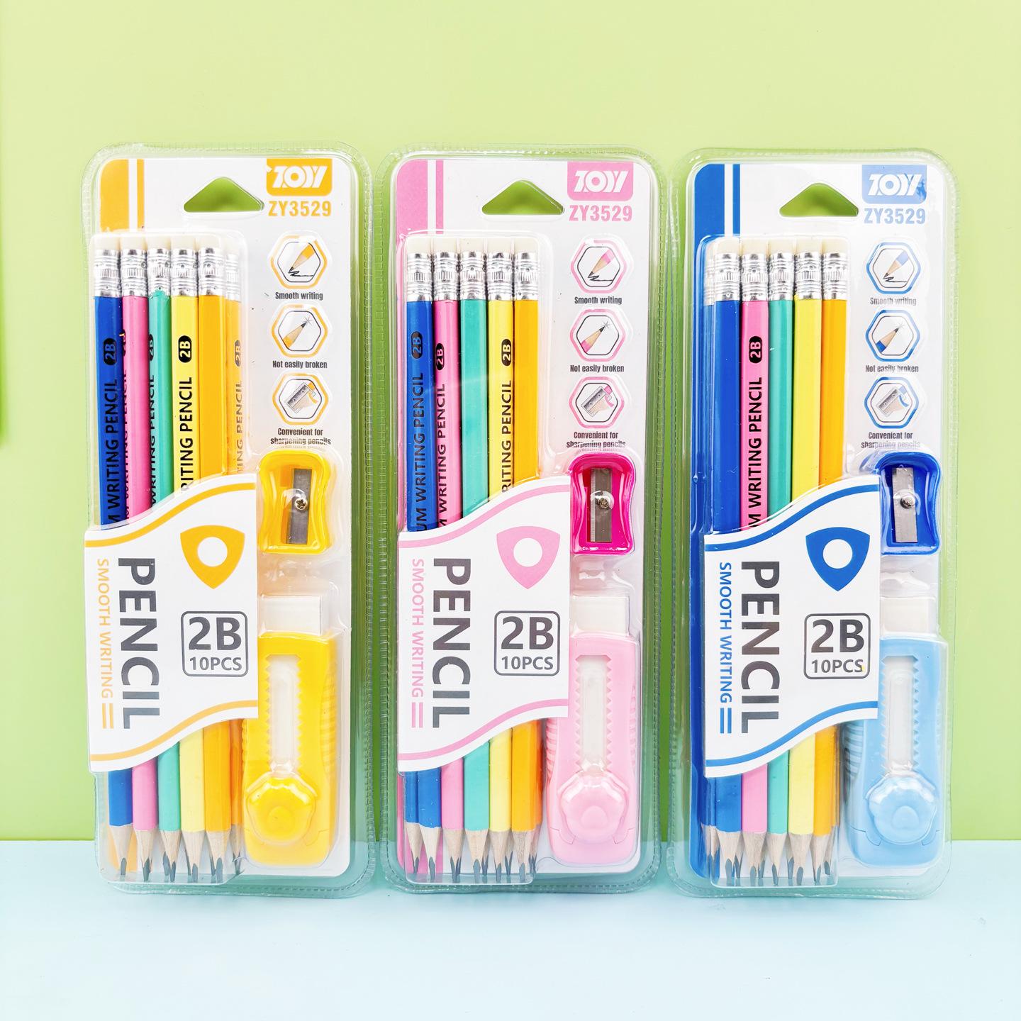 Triangular Barrel Colored 2B Pencil Set - English Version for Students 2B (Random Colors)
