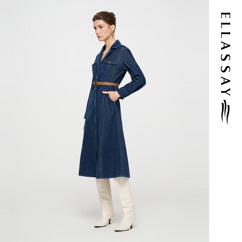 ELLASSAY Women's Retro Denim Single-Breasted Midi Dress