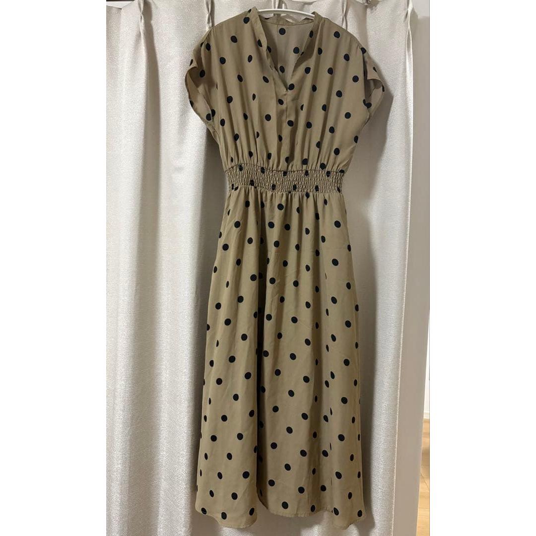 Rope Picnic One Piece Key Neck Dot Pattern Beige Size 38