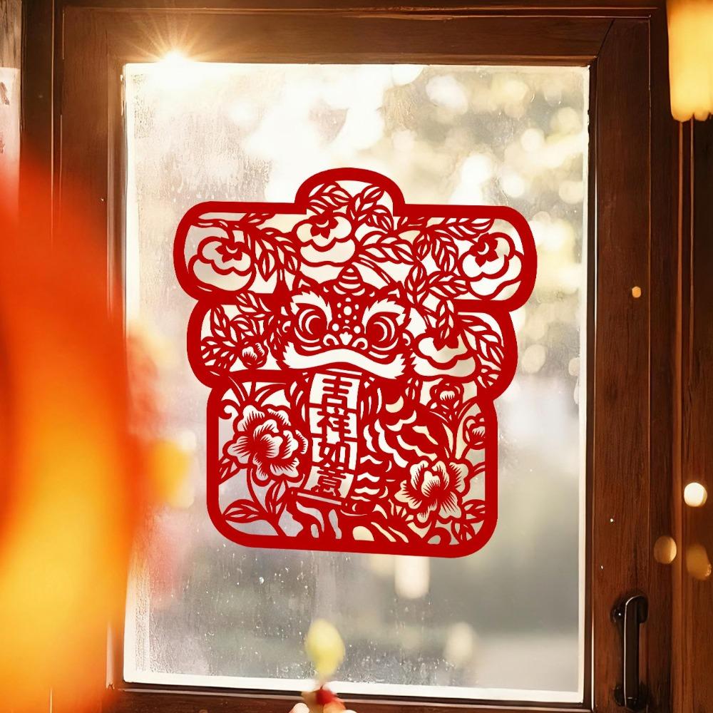Horse Blessing Design Window Flowers Stickers Removable Flocking New Year Stickers Hollowed-out Thickened Wall Stickers