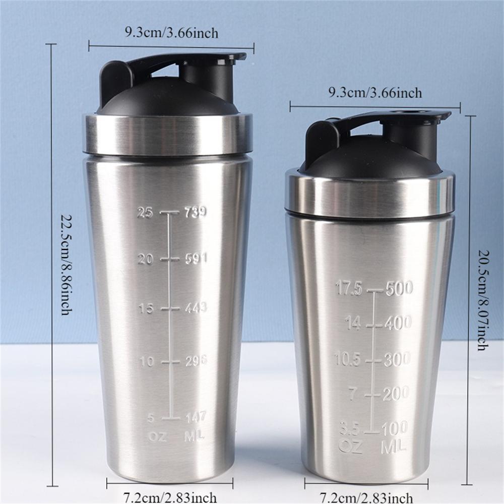1pc Protein Powder Shaker Bottle 500/739ml Stainless Steel Shaker Bottle with Scale Leak Proof Water Bottle for Gym Sport 500ml серебряный