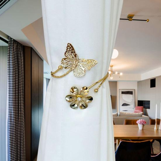 Curtain Buckle Retro Floral Carving Design Butterfly Flower Shape Curtain Fasteners Artistic