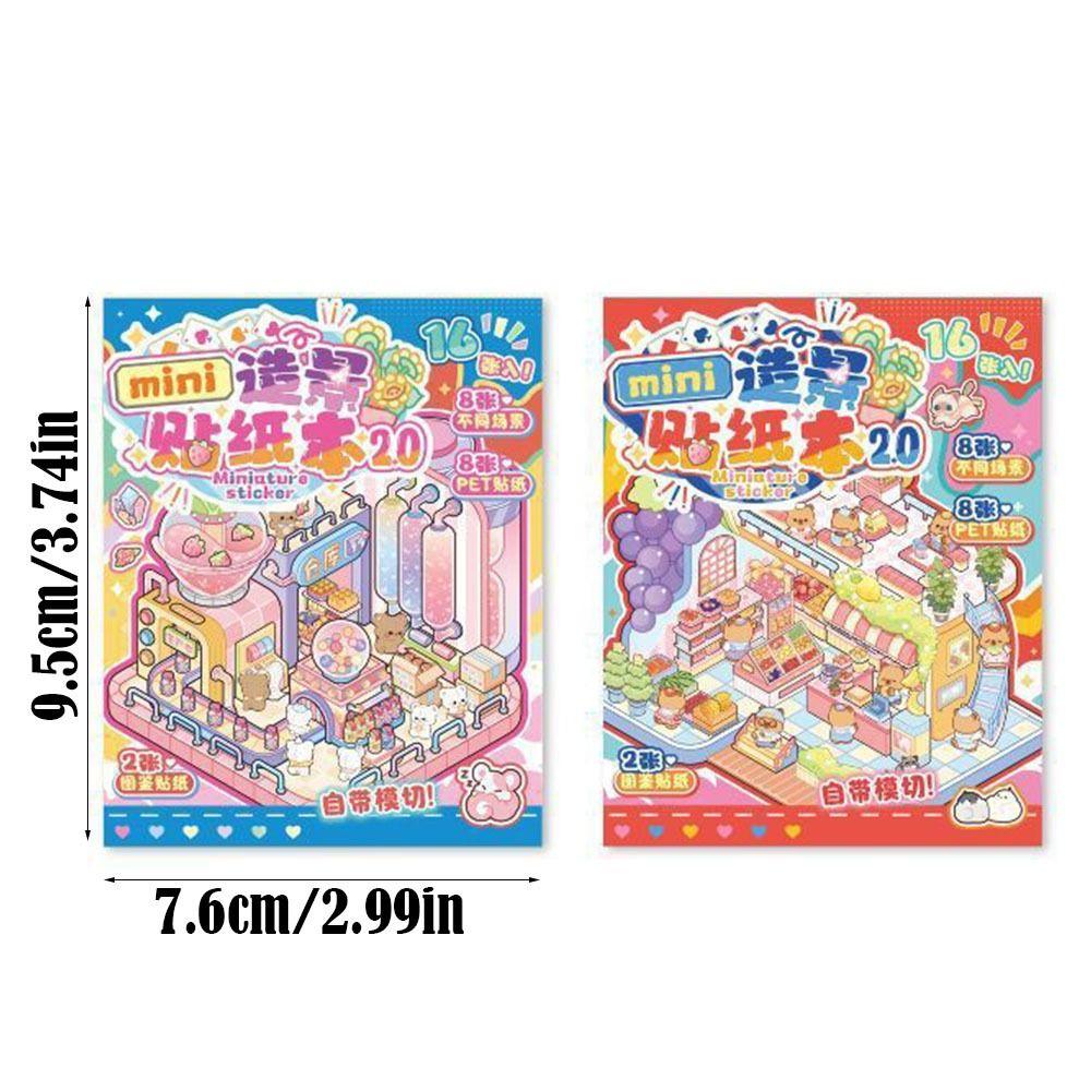 Mini Miniature Scene Sticker Book PET 3D Pocket Cabin Scene Stickers Tent Sticker Decoration Gifts