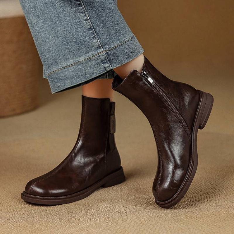 New medium heel large size women's fashion boots thick-soled non-slip square heel women's boots autumn and winter side zipper medium boots women's
