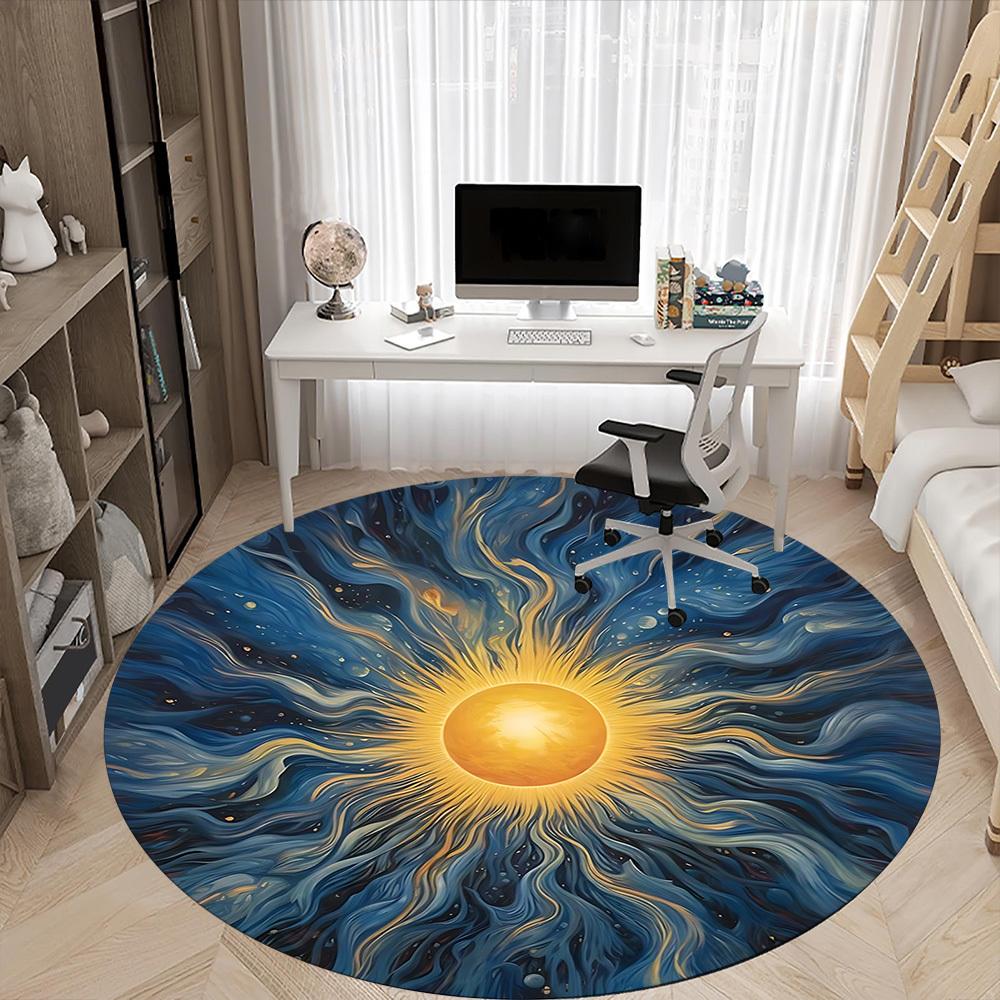 1pc Sunburst Mandala Chair Carpet for Office, Soft, Non-Slip Polyester Mat, Office, Living Room, Bedroom, Durable Polyester yy251207105