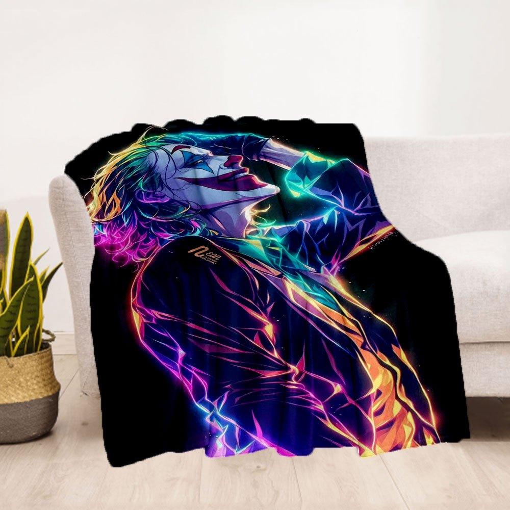 Neon Joker Art Print - Colorful Wall Decor for Bedroom or Living RoomBlanket Flannel Throw Blanket for Sofa, Bed, Travel, Camping, Office