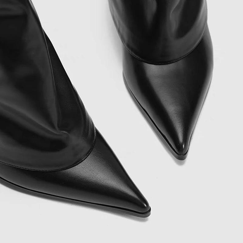 Mode Herbst/Winter 2025 Spitzschuh Schwarz Hohe Ritterstiefel Damen Keilabsatz Spice Girls Look Schaftstiefel