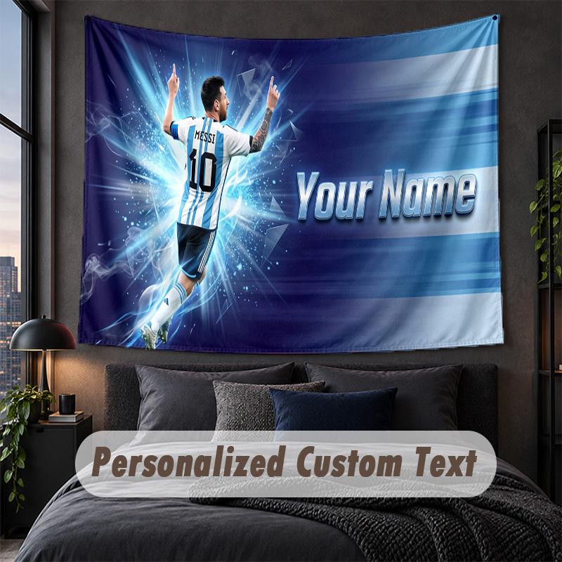 Arazzo Personalizzato con Nome e Testo, Appeso Decorativo da Parete Lionel Messi, Arazzo di Sfondo per Casa Camera da Letto