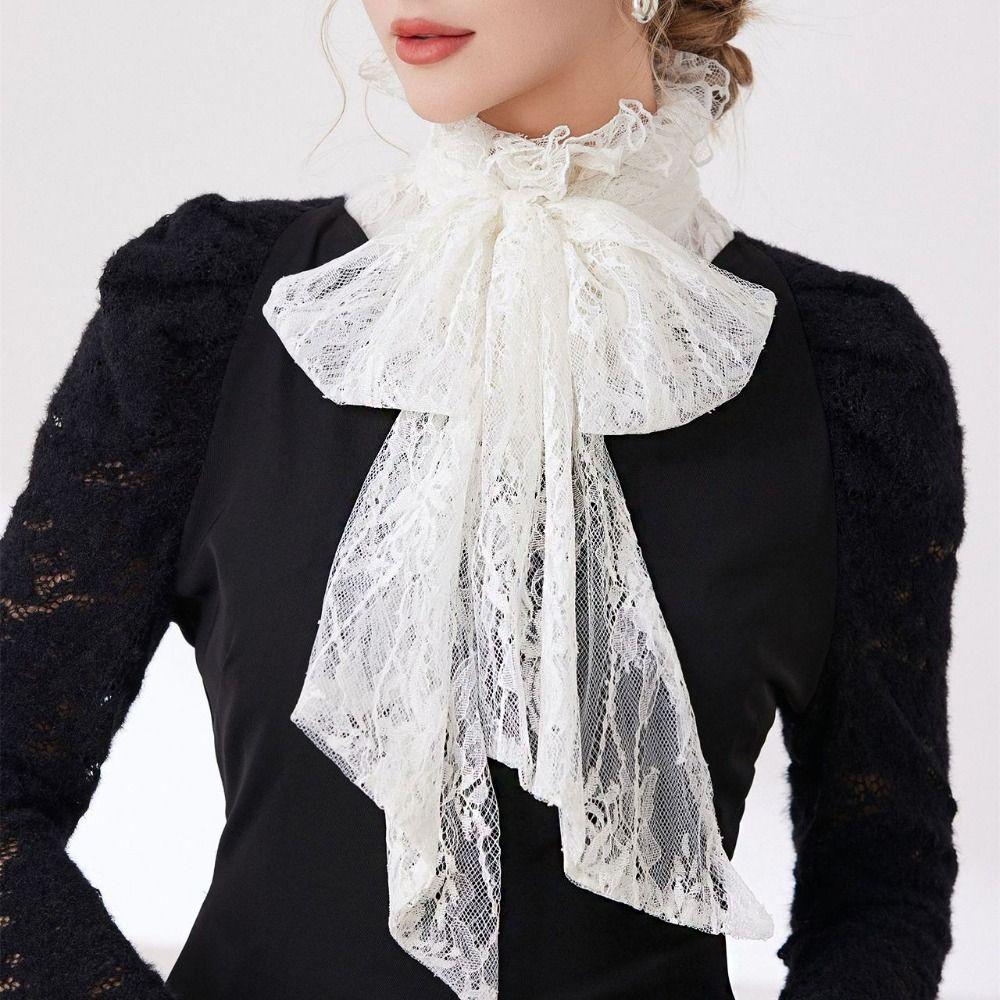 Solid Color Bow Lace Collar Detachable Ruffled edge Collar Fashion Lace Fake Collar Cosplay