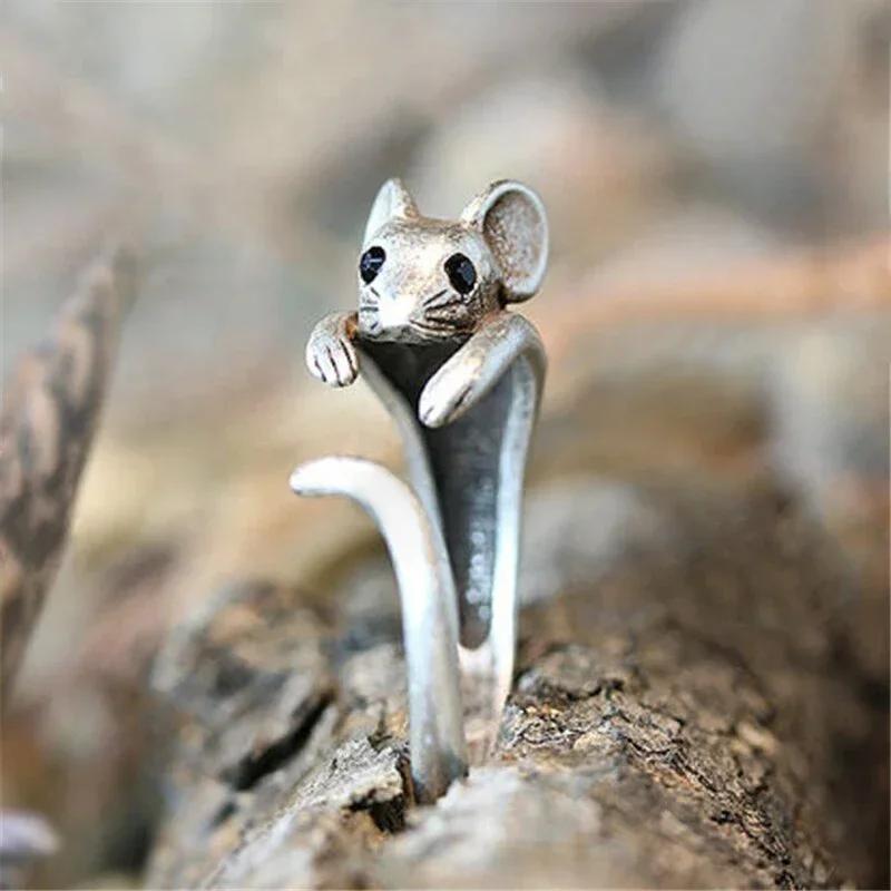 Huitan Cute Mouse Shape Open Ring for Women Antique Copper Color Modern Fashion Girls Finger Accessories Hip Hop Party Zircon