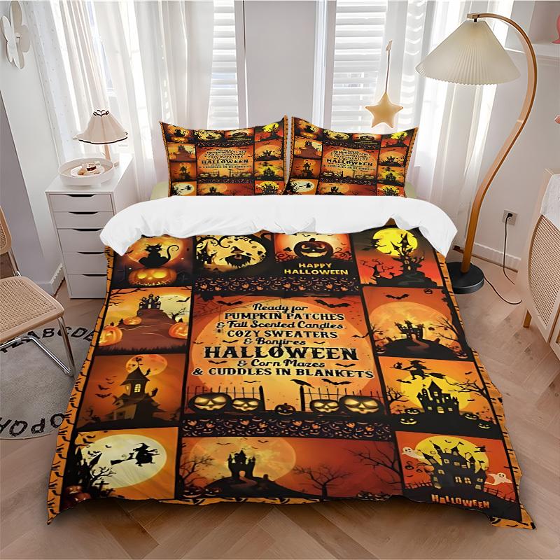 3PCs Halloween Decorations Design Cover Set, Breathable Fabric, Machine Washable (1 Duvet Cover + 2 Pillowcases) (Without Quilt) Yy250911123