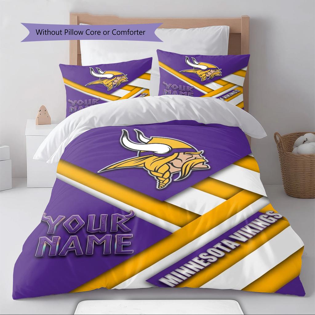 Name Individuell Minnesota Vikings Muster Bettwäsche Set Bettbezug Kissenbezug Heimdekoration Geschenk (1 Bettbezug + 2 Kissenbezüge, ohne Füllung)