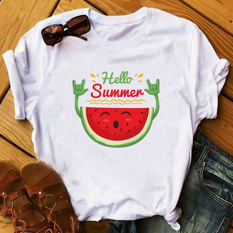 2023 New Women T-Shirt Watermelon One In A Melon Cartoon Printed Top Female T Shirts Harajuku Streetwear O-Neck Short Clothes