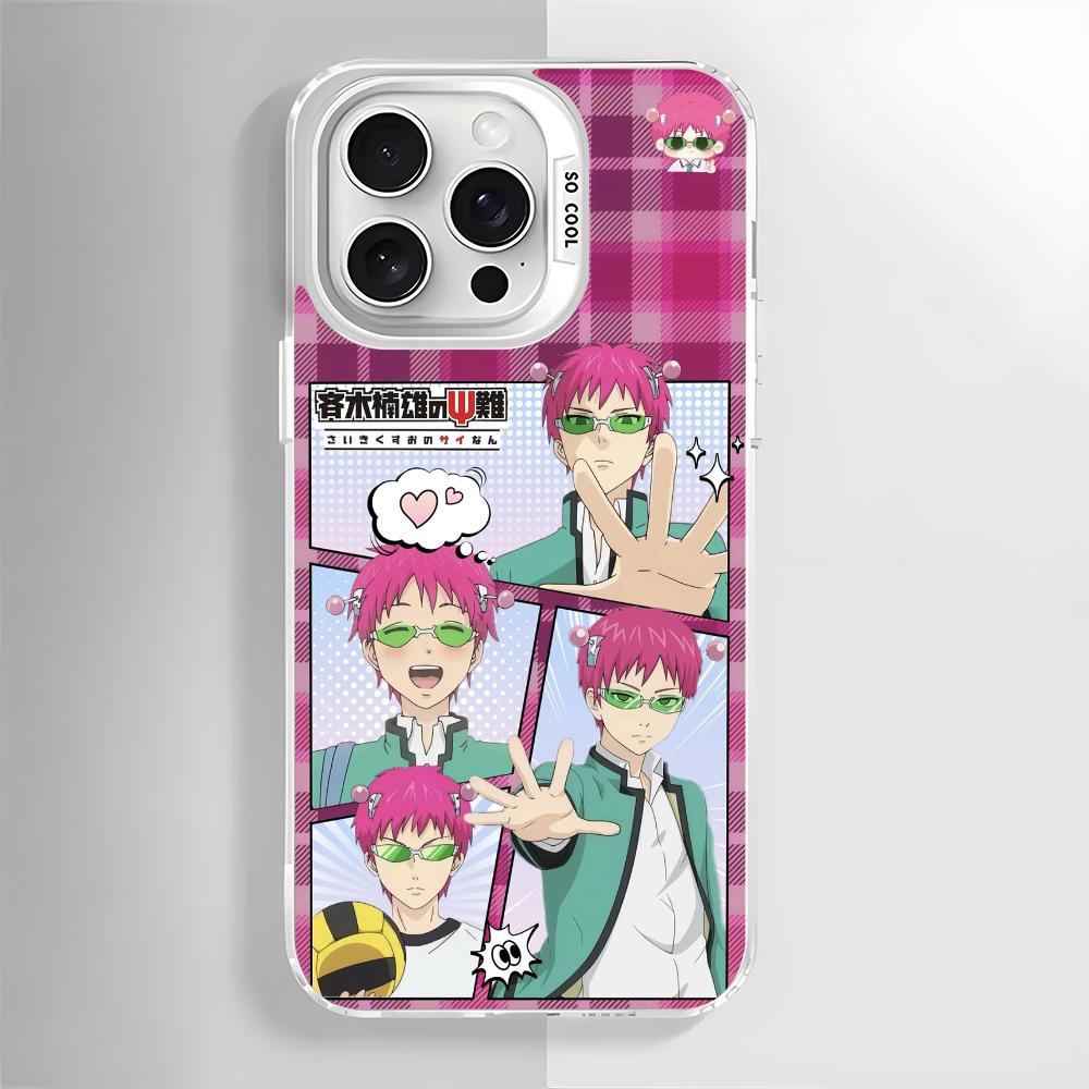 Anime S-Saiki Kusuo Phone Case For iPhone 16 15 14 13 12 11 Pro Max White Matte Laser Metallic Aurora Funda