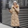Damen Baumwollmantel mittlerer Länge, Wintermode, Slim Fit, Knielanger Baumwollmantel, Großer Pelzkragen, Verdickte Baumwolljacke, Trendig