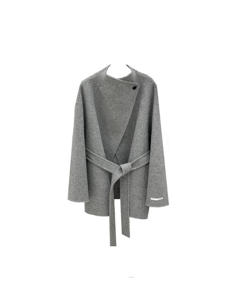 Stand-up collar short double-sided wool coat lapel loose lazy small autumn and winter women's camel white coat