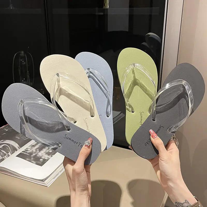 Open Toe Home Flip Flops Indoor Sandals Outside Flat Slides Shoes for Women Woman Slippers Transparent on Beach Non Slip 39 G B