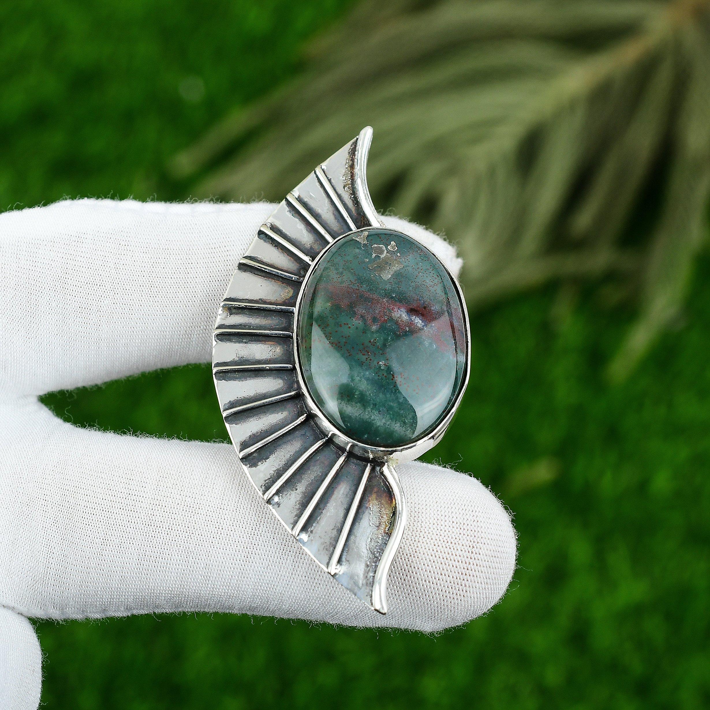 Daughters Day Sale Sterling Silver Natural Bloodstone Bezel Sister Boho Pendant