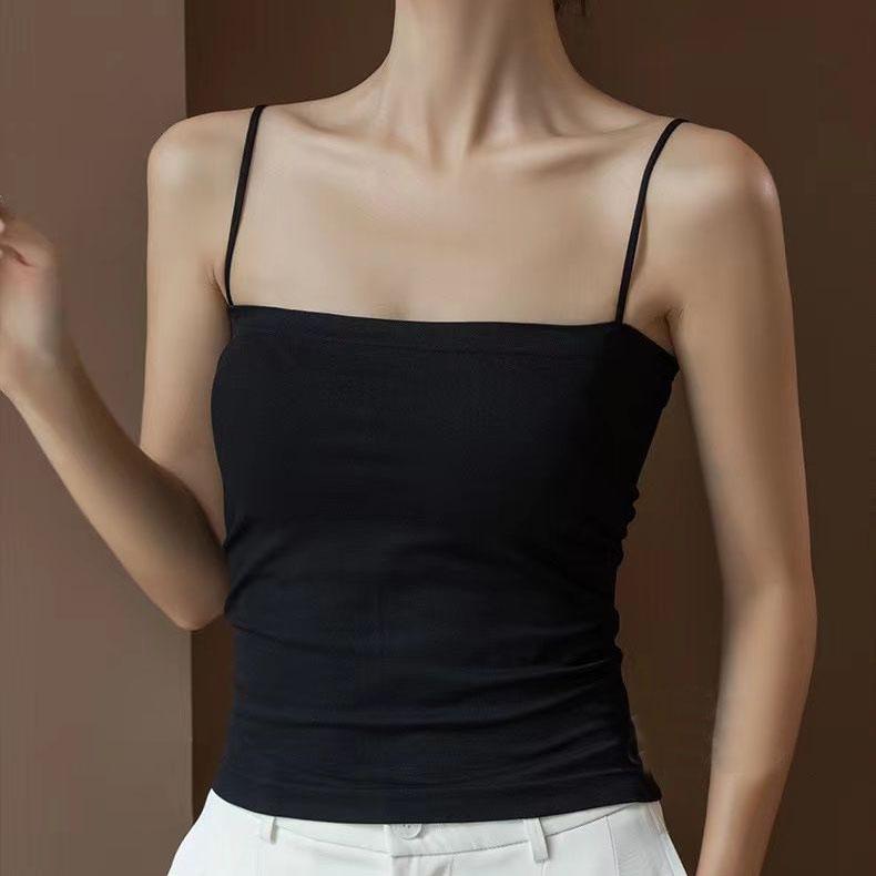 Strap with Chest Pad Vest Suspender with Thin Shoulder Strap Bra Underwear Sleeveless Top Female Slim Solid Color Tank Top