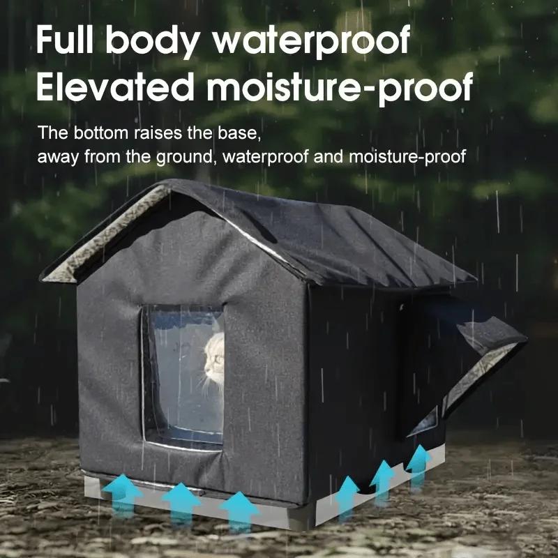 High-capacity Stray Cat House Outdoor Feral Cat Houses Foldable Bracket Pet Tent Cold Resistant Pet House Winter Warm for Outsid