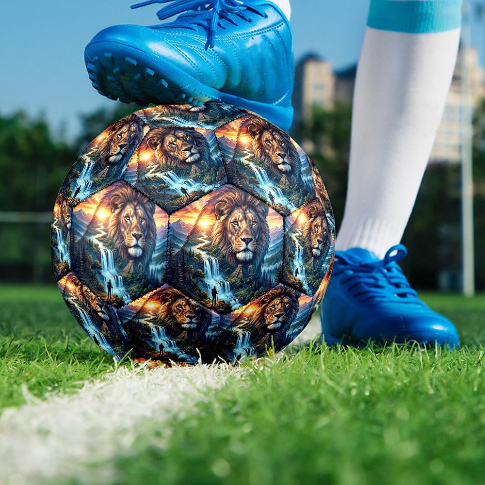 1pc Lions Majesty Theme Soccer Ball Football, Size 5, Lightweight PVC, Durable Outdoor Training Soccer Ball, Gift M61411
