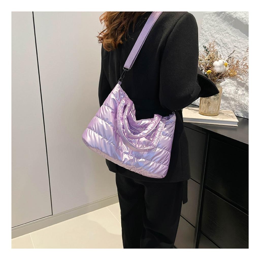 Bomullsvadderade Damväskor, Broderad Tråd, Rymdbomull, Handväskor, Axelväskor, Glansiga, Damer, Crossbody-väskor