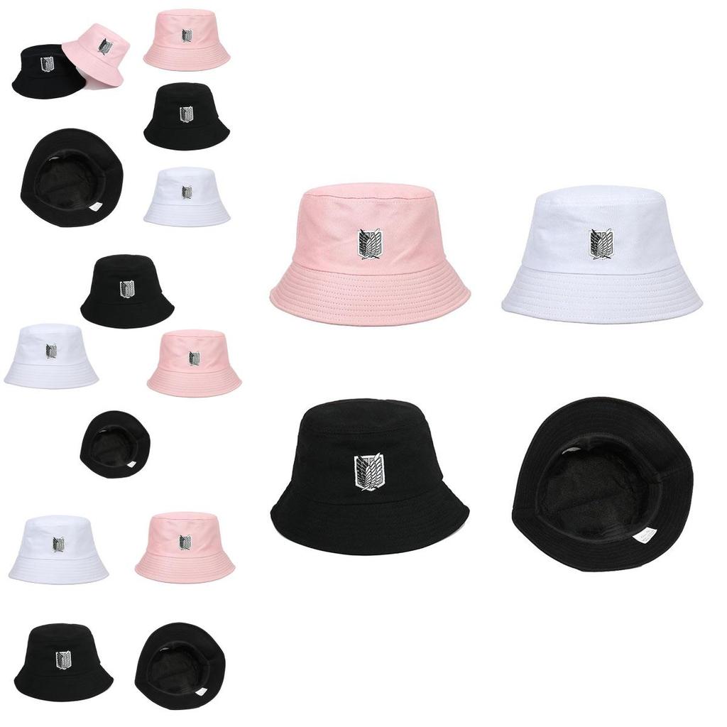 Stylish Attack On Titan Flat Top Basin Hat For Beach And Outdoor Activities, Sun-proof Wide Brim Bucket Hat