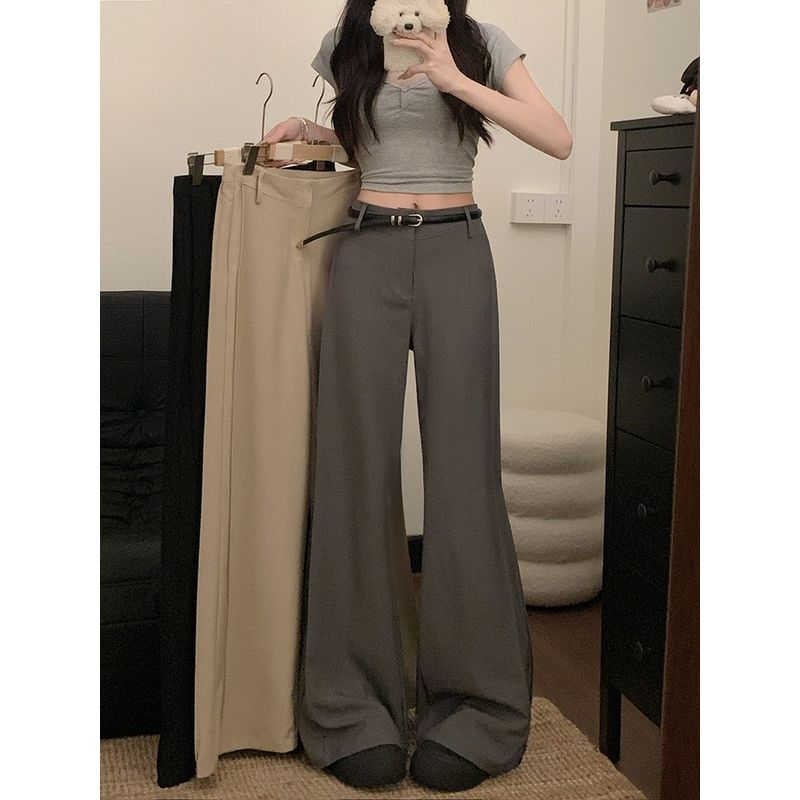 Kumikumi Retro Pure Color High Waist Casual Pants Bootcut Trousers Women's Autumn High Waist Loose Loose Pants
