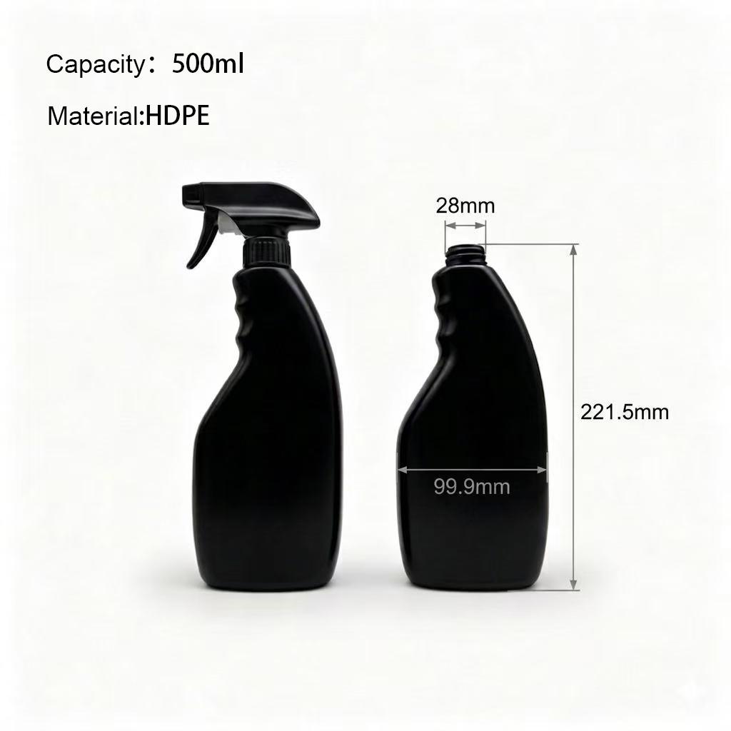 500ml 16oz HDPE Black Oval Fine Mist Spray Bottle Refillable Alcohol Disinfectant Sealed Plastic Spray Bottle with Sprayer