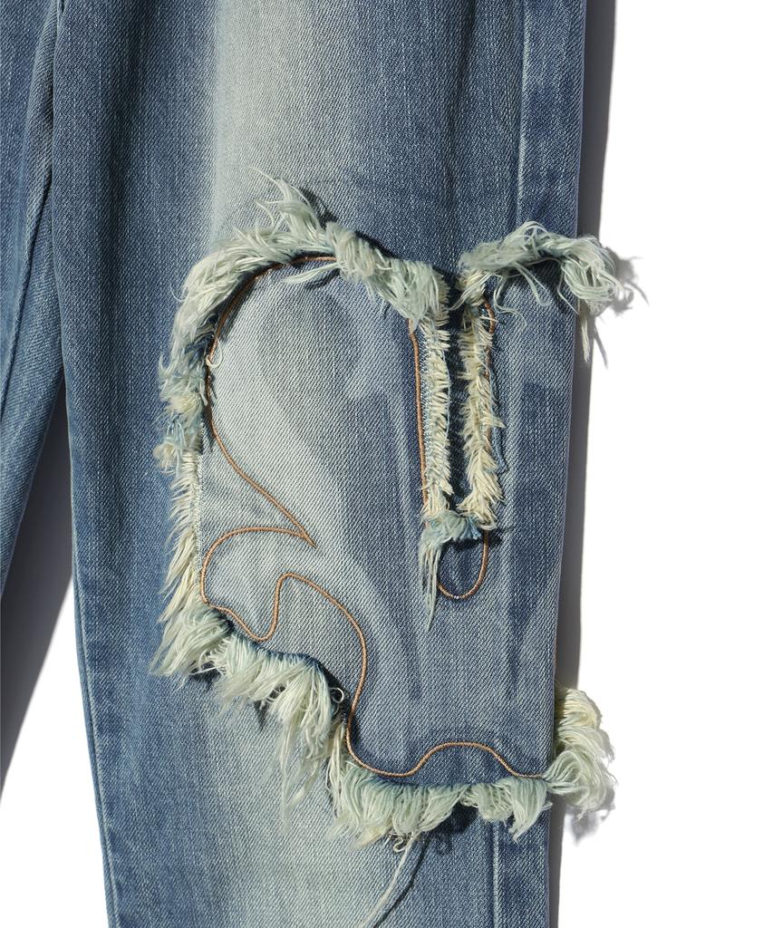YOUHEE Youhee Symbol Patch Bootscut Pants Sky Blue