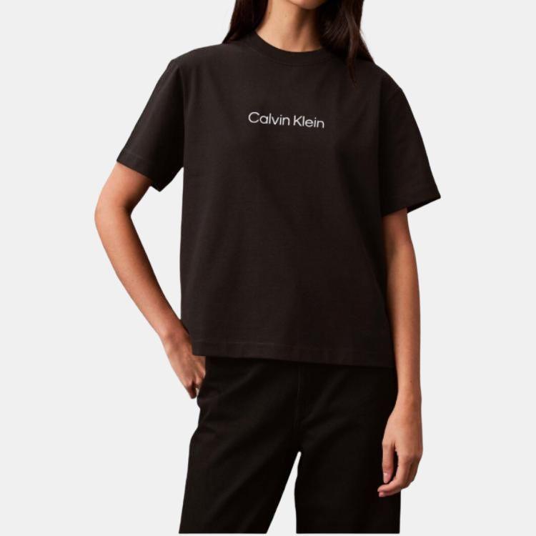 Calvin Klein Felpa con Logo a Spalla Scesa Girocollo Manica Corta T-Shirt Top da Donna Nera 40WH113-UB1