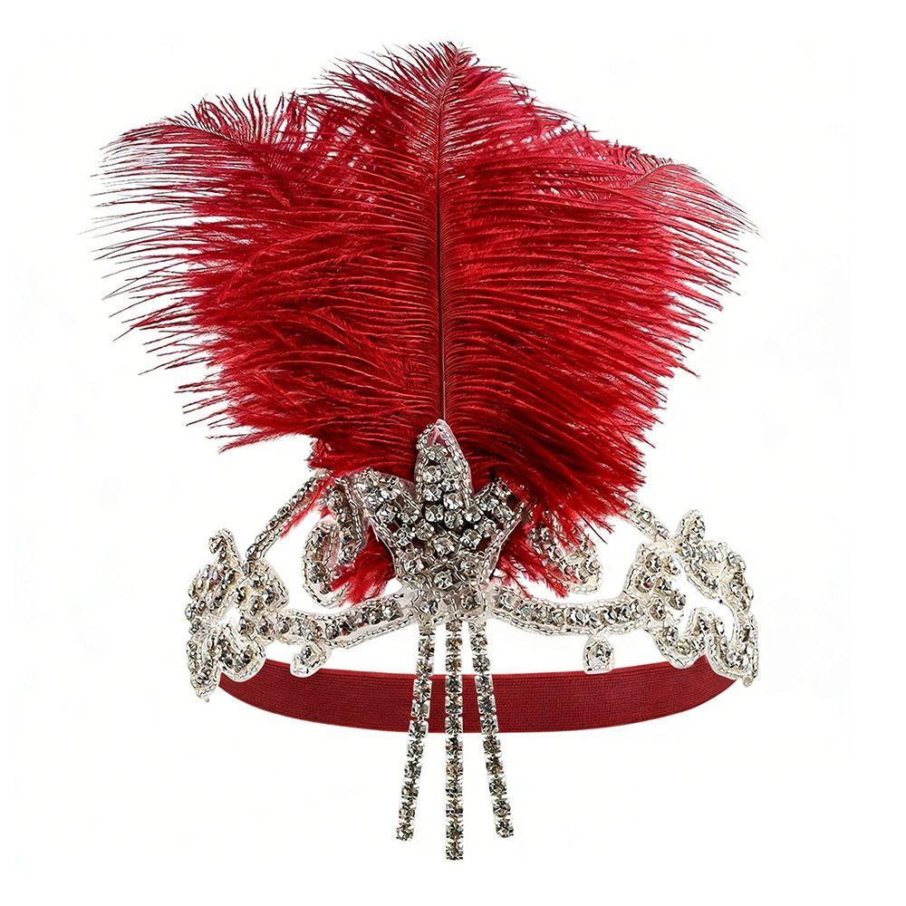 Elegante Fascia per Capelli Regolabile con Frange Decorate con Piume di Cristallo, con Perline, per Donne Flapper