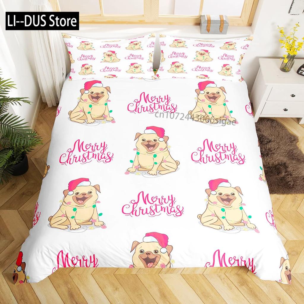 Pug Duvet Cover Set Puppy Lying Around Pet Decorative 3 Piece Bedding Set with 2 Pillow Shams Queen Size Pale Brown Black