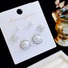 Kanamina Prachtige Vierklapper Diamant-Belegde Oorbellen, s925 Zilver, Veelzijdig Modeaccessoire (Set van Drie Paren)