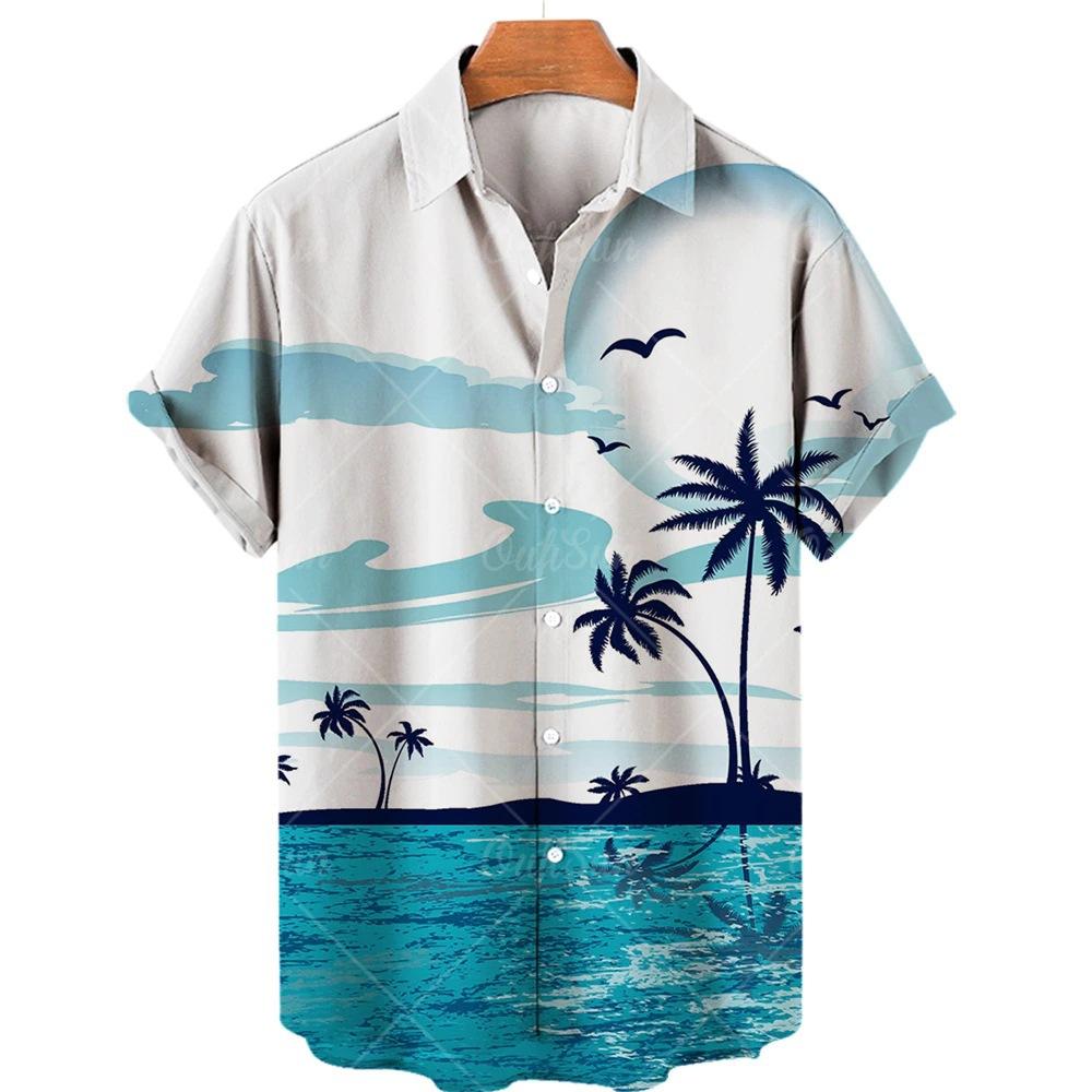 Chemise à Manches Courtes Imprimé Plage Tropicale, Idéale pour les Vacances d'Été