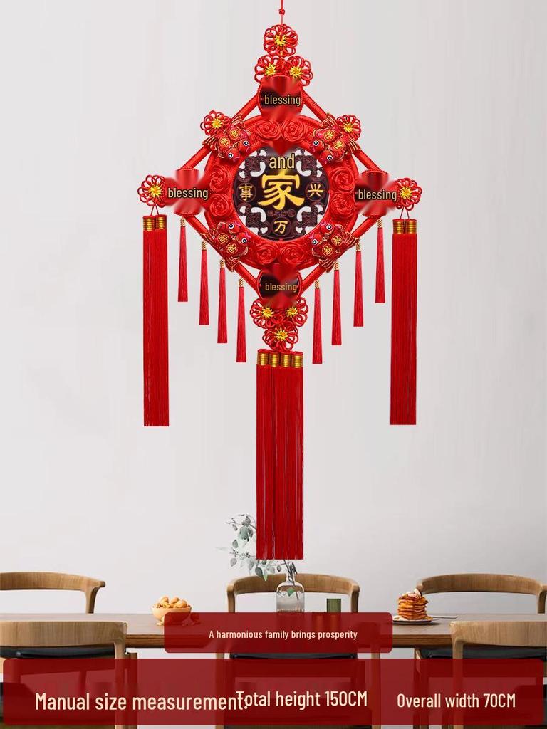 Großer Pfirsichholz Fu-Zeichen Anhänger für das Wohnzimmer: Chinesische Knoten-Dekoration für Wand oder Tür