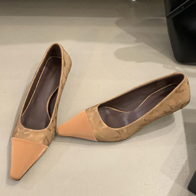 Fashion Luxury Satin Leather Splicing Women Pumps Sexy Square Toe Low Heel Muels Shoes for Women Elegant Printed Banquet Office Heels